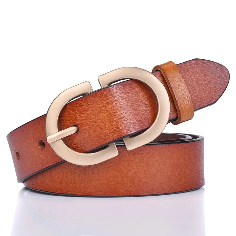 Woman Leather Belt Golden Alloy Buckle Natural Cowhide Ladies Jeans Belt Trousers Belt Female