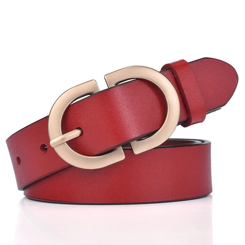 Woman Leather Belt Golden Alloy Buckle Natural Cowhide Ladies Jeans Belt Trousers Belt Female