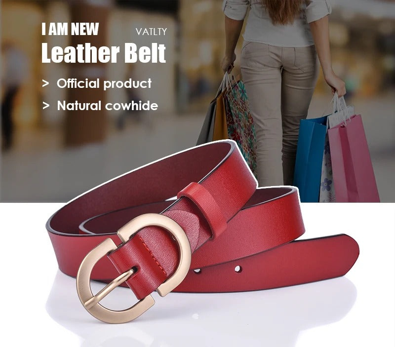 Woman Leather Belt Golden Alloy Buckle Natural Cowhide Ladies Jeans Belt Trousers Belt Female