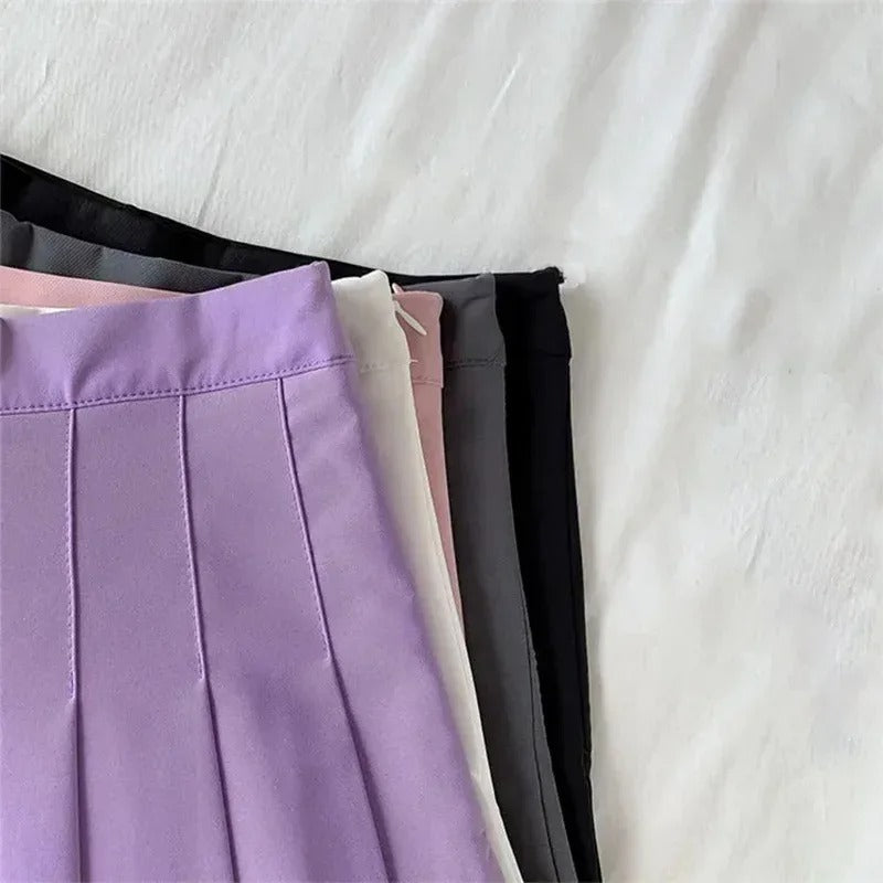 2025 Solid Color Dopamine Girl Style Short Skirt for Summer Women, High Waist A-line Short Skirt, College Style pleated Skirt