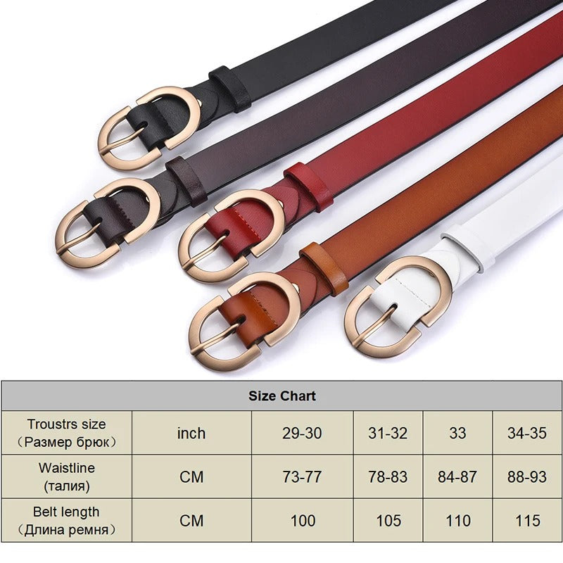 Woman Leather Belt Golden Alloy Buckle Natural Cowhide Ladies Jeans Belt Trousers Belt Female