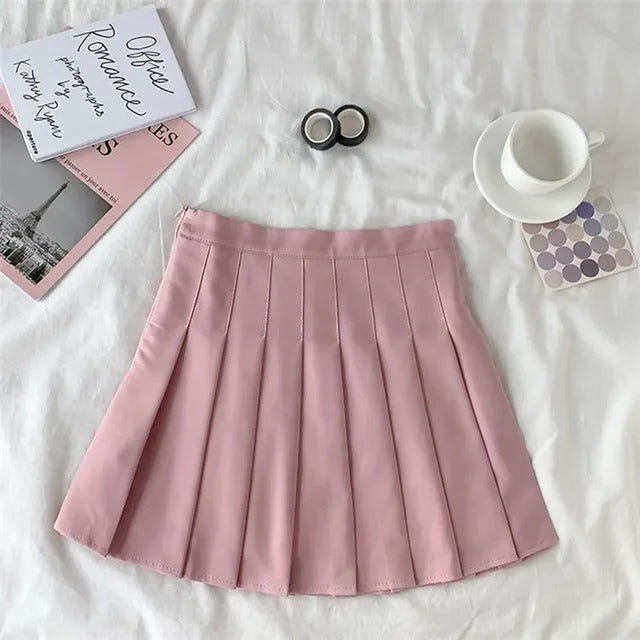 2025 Solid Color Dopamine Girl Style Short Skirt for Summer Women, High Waist A-line Short Skirt, College Style pleated Skirt