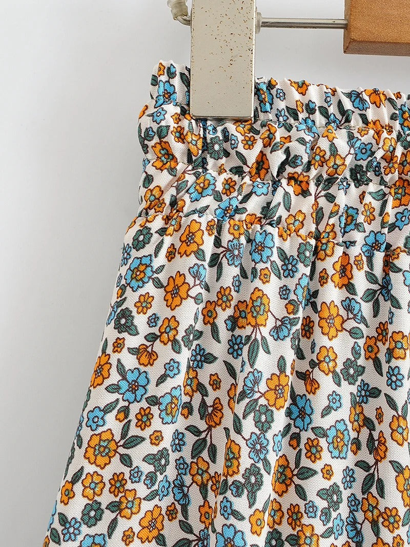 Vintage Chic Fashion Women Floral Print Beach Bohemian Pleated Skirts Elegant Bottoms Rayon Cotton Ruffles Boho Mini Skirt