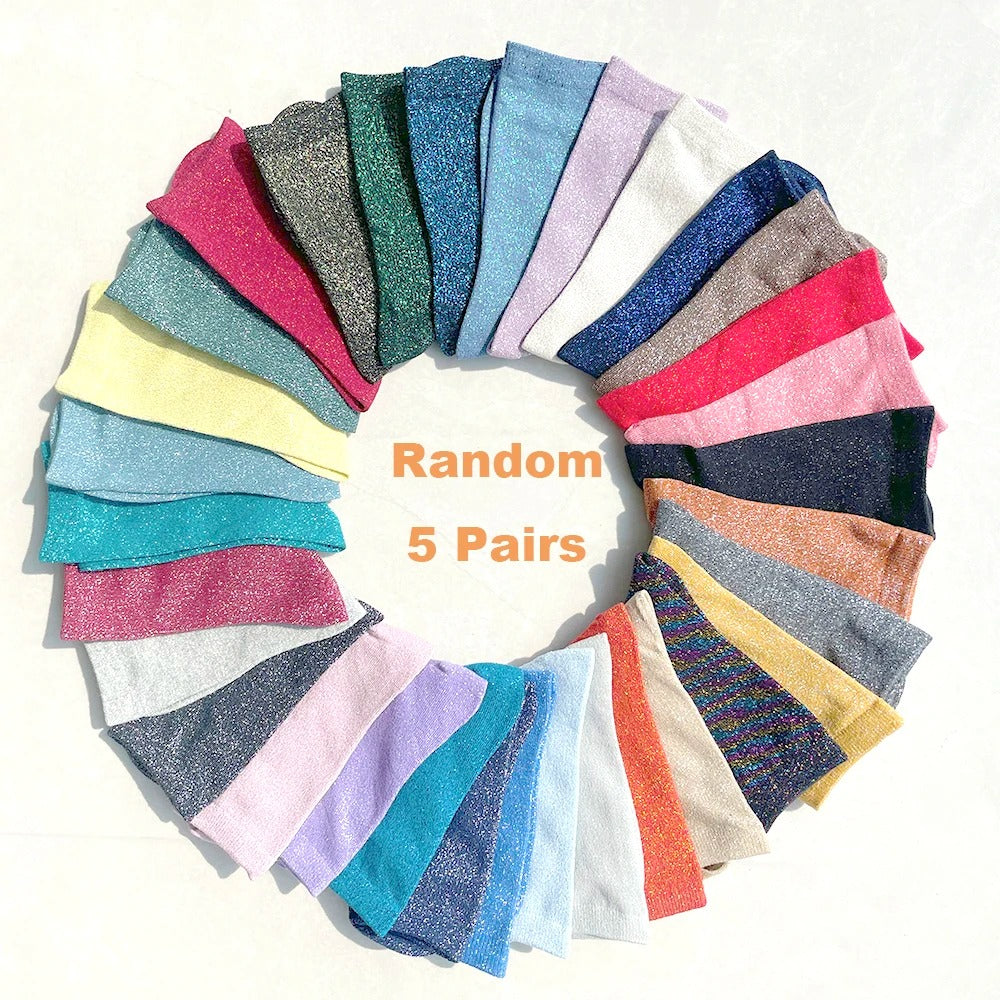 Pairs Random Colorful Colors Fashion Shiny Socks Korean Style Gold Silver Silk Socks Luxury Design High Quality Women's Socks
