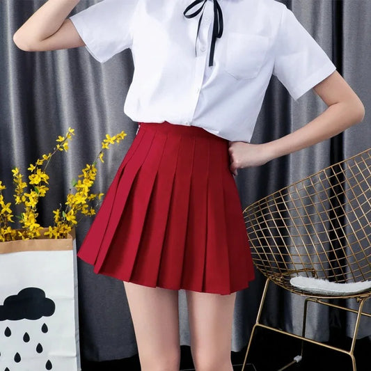 2025 Solid Color Dopamine Girl Style Short Skirt for Summer Women, High Waist A-line Short Skirt, College Style pleated Skirt