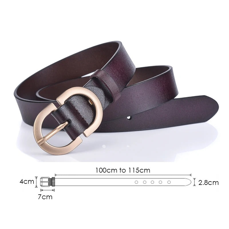 Woman Leather Belt Golden Alloy Buckle Natural Cowhide Ladies Jeans Belt Trousers Belt Female