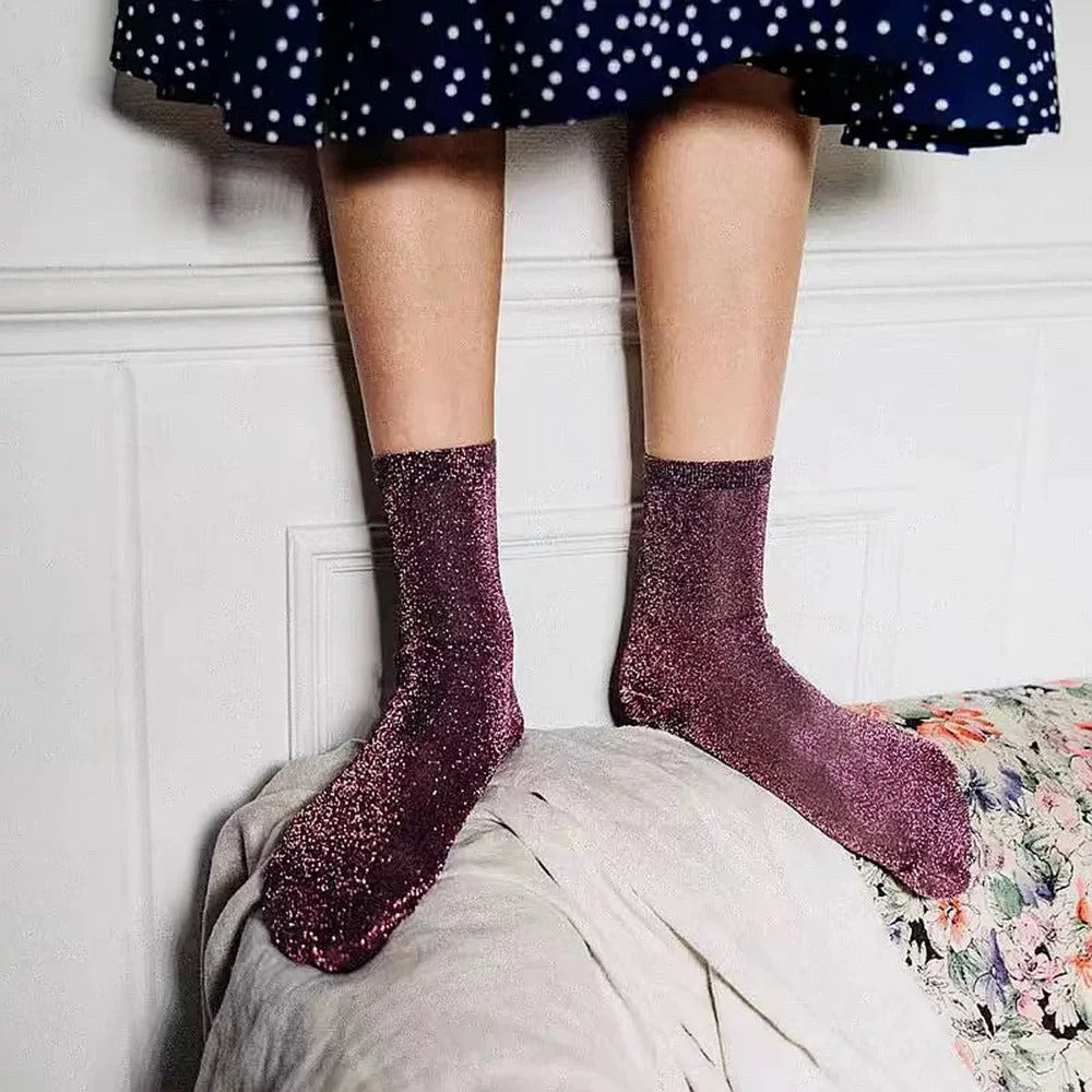 Pairs Random Colorful Colors Fashion Shiny Socks Korean Style Gold Silver Silk Socks Luxury Design High Quality Women's Socks