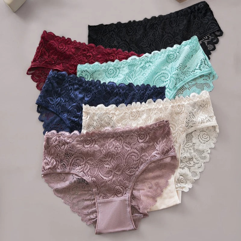 6PCS/Set Hollow Out Floral Lace Panties Women Briefs Sexy Lingerie Female Underwear Ladies Soft Breathable Cotton Underpants