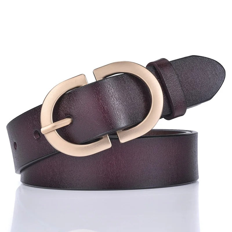 Woman Leather Belt Golden Alloy Buckle Natural Cowhide Ladies Jeans Belt Trousers Belt Female