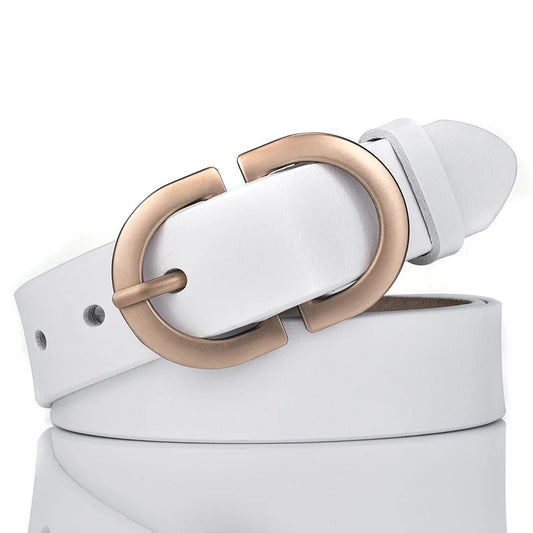 Woman Leather Belt Golden Alloy Buckle Natural Cowhide Ladies Jeans Belt Trousers Belt Female
