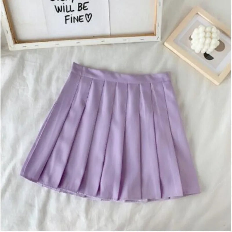 2025 Solid Color Dopamine Girl Style Short Skirt for Summer Women, High Waist A-line Short Skirt, College Style pleated Skirt